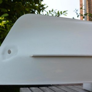 Robbe FL8 in de grondverf, detail verbeterde boeg (voor zover dat mogelijk was)