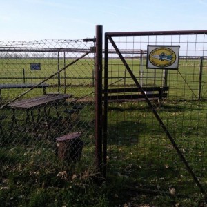Een verlaten veldje met (zeer) oude bankjes en sjabbie tafeltjes.